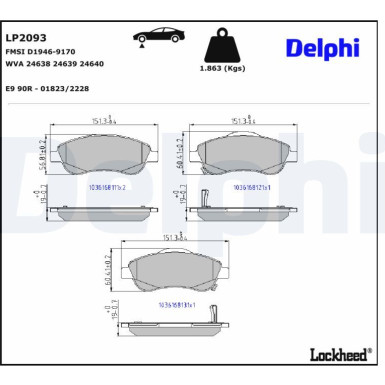 Delphi | Bremsbelagsatz, Scheibenbremse | LP2093