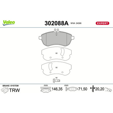 Valeo | Bremsbelagsatz, Scheibenbremse | 302088A