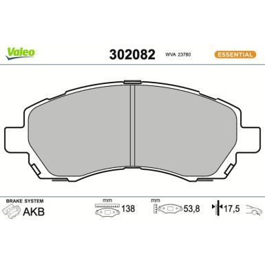 Valeo Bremsbelagsatz, Scheibenbremse ESSENTIAL 302082