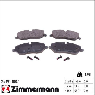 Zimmermann Bremsbelagsatz, Scheibenbremse 24191.180.1