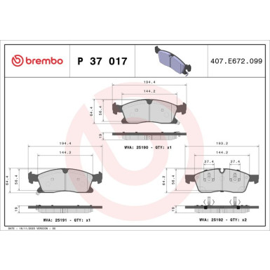 Brembo Bremsbelagsatz, Scheibenbremse PRIME LINE P 37 017