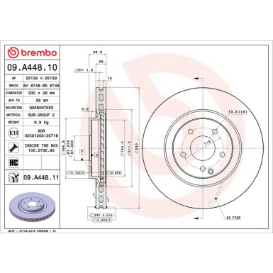 Brembo Bremsscheibe PRIME LINE - UV Coated 09.A448.11