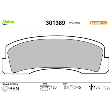 Valeo | Bremsbelagsatz, Scheibenbremse | 301389