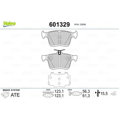 Valeo | Bremsbelagsatz, Scheibenbremse | 601329