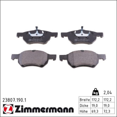 Zimmermann Bremsbelagsatz, Scheibenbremse 23807.190.1