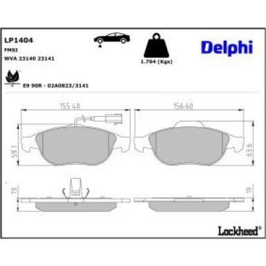 Delphi Bremsbelagsatz, Scheibenbremse LP1404