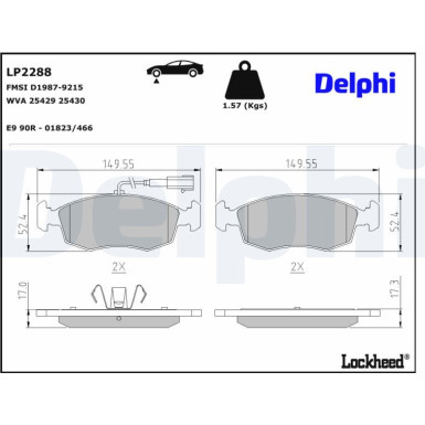 Delphi | Bremsbelagsatz, Scheibenbremse | LP2288 Delphi | Bremsbelagsatz, Scheibenbremse | LP2288