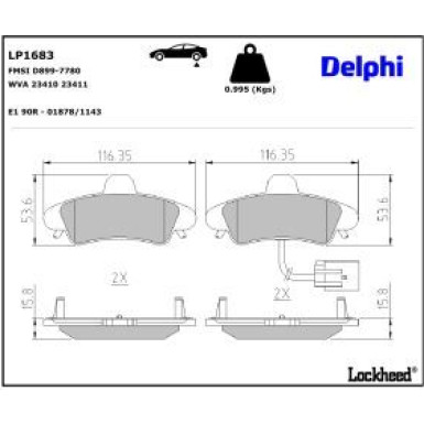 Delphi Bremsbelagsatz, Scheibenbremse LP1683