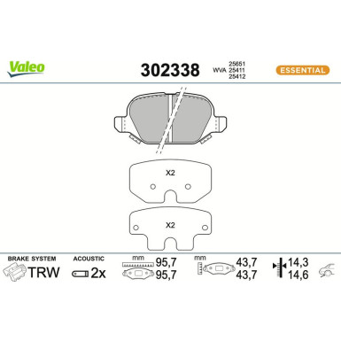 Valeo Bremsbelagsatz, Scheibenbremse ESSENTIAL 302338
