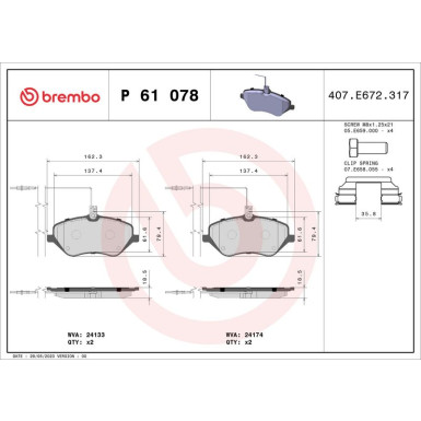 Brembo Bremsbelagsatz, Scheibenbremse PRIME LINE P 61 078