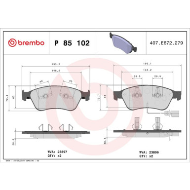Brembo Bremsbelagsatz, Scheibenbremse PRIME LINE P 85 102 Brembo Bremsbelagsatz, Scheibenbremse PRIME LINE P 85 102