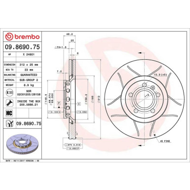 09.8690.75 Bremsscheibe XTRA LINE - Max