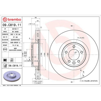 Brembo Bremsscheibe PRIME LINE - UV Coated 09.C819.11