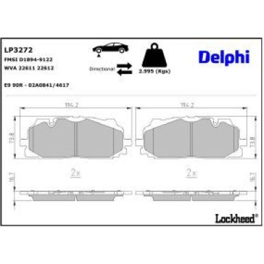 Delphi Bremsbelagsatz, Scheibenbremse LP3272