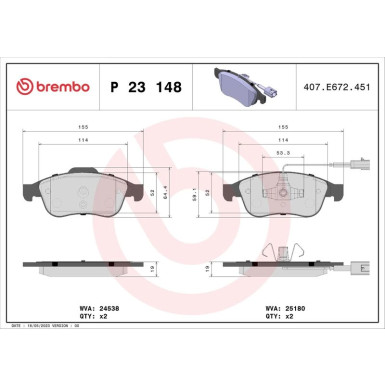 Brembo | Bremsbelagsatz, Scheibenbremse | P 23 148X