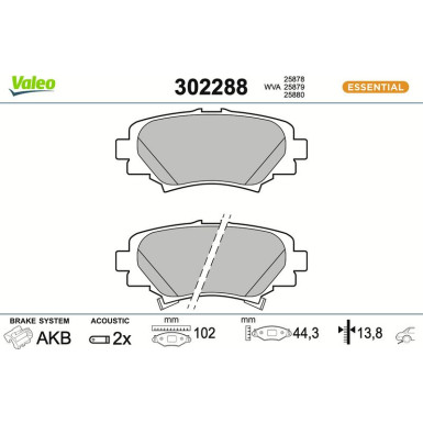 Valeo Bremsbelagsatz, Scheibenbremse ESSENTIAL 302288