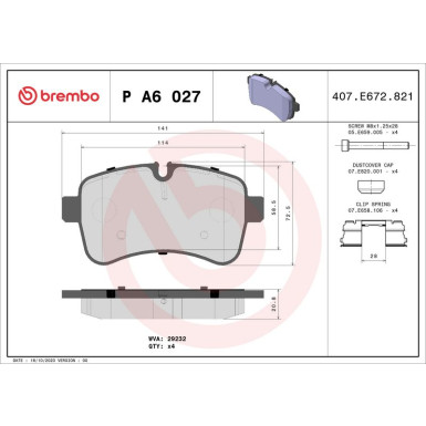 Brembo Bremsbelagsatz, Scheibenbremse PRIME LINE P A6 027