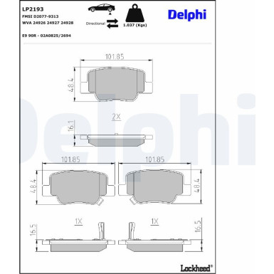 Delphi | Bremsbelagsatz, Scheibenbremse | LP2193