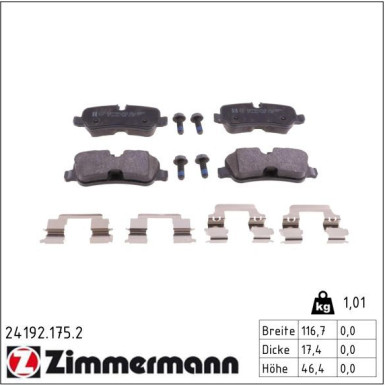 Zimmermann Bremsbelagsatz, Scheibenbremse 24192.175.2