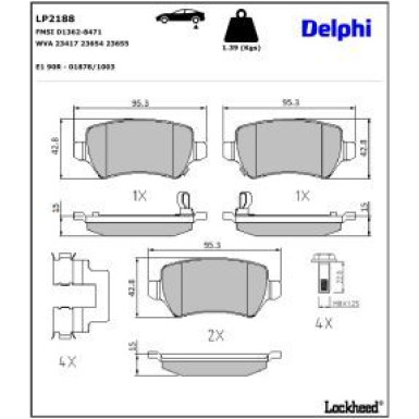 Delphi Bremsbelagsatz, Scheibenbremse LP2188