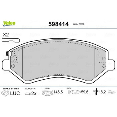Valeo | Bremsbelagsatz, Scheibenbremse | 598414