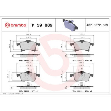 Brembo Bremsbelagsatz, Scheibenbremse PRIME LINE P 59 089