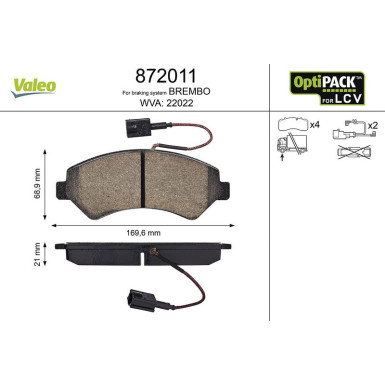 Valeo Bremsbelagsatz, Scheibenbremse OPTIPACK for LCV 872011