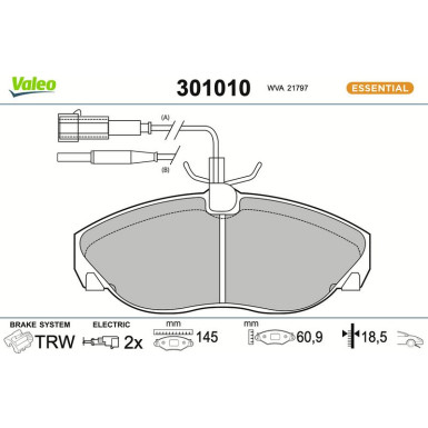 Valeo Bremsbelagsatz, Scheibenbremse ESSENTIAL 301010