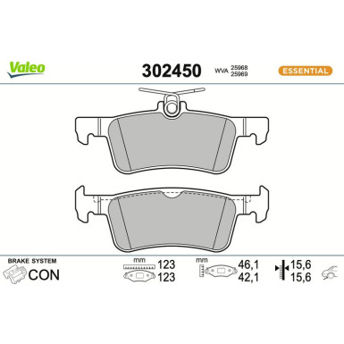 Valeo Bremsbelagsatz, Scheibenbremse ESSENTIAL 302450