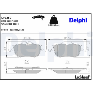 Delphi | Bremsbelagsatz, Scheibenbremse | LP2259