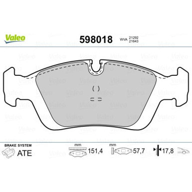 Valeo | Bremsbelagsatz, Scheibenbremse | 598018