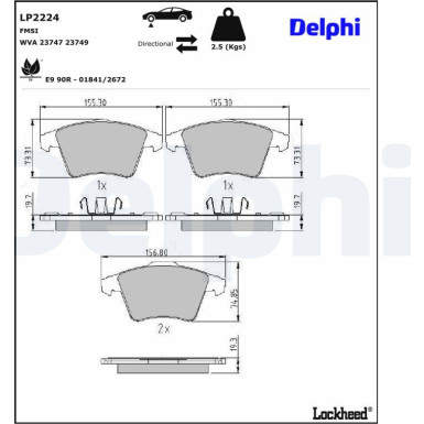 Delphi | Bremsbelagsatz, Scheibenbremse | LP2224