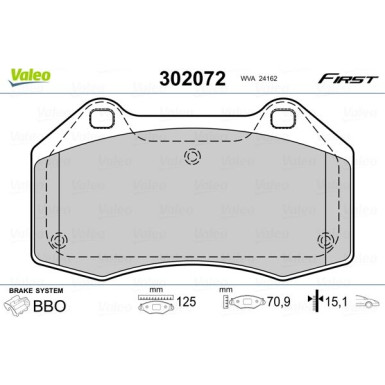 Valeo | Bremsbelagsatz, Scheibenbremse | 302072