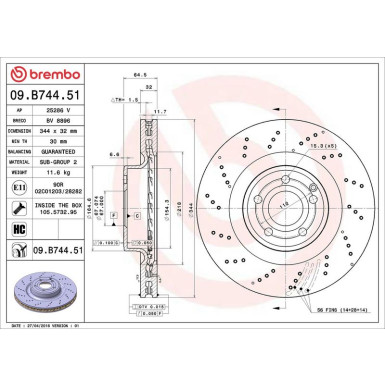 Brembo 2 x BREMBO Bremsscheibe PRIME LINE - UV Coated 09.B744.51