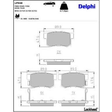 Delphi Bremsbelagsatz, Scheibenbremse LP948
