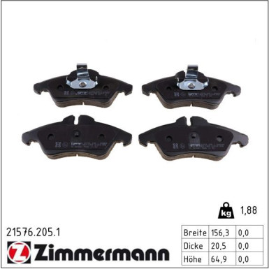 Zimmermann Bremsbelagsatz, Scheibenbremse 21576.205.1