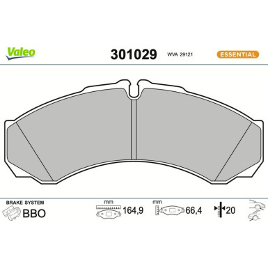Valeo Bremsbelagsatz, Scheibenbremse ESSENTIAL 301029