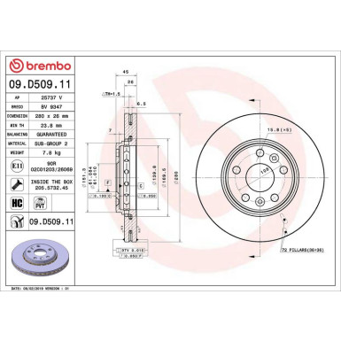 Brembo 2 x BREMBO Bremsscheibe PRIME LINE - UV Coated 09.D509.11