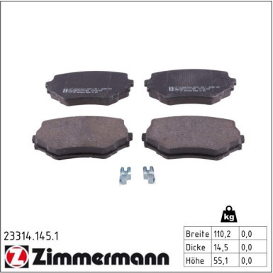Zimmermann Bremsbelagsatz, Scheibenbremse 23314.145.1
