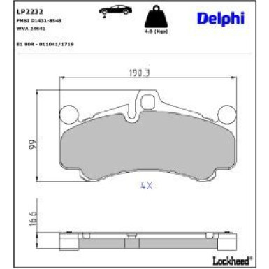 Delphi Bremsbelagsatz, Scheibenbremse LP2232