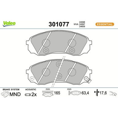 Valeo Bremsbelagsatz, Scheibenbremse ESSENTIAL 301077