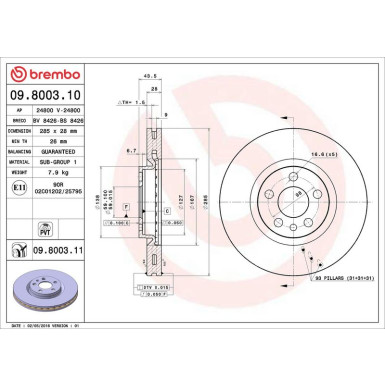 Brembo Bremsscheibe PRIME LINE - UV Coated 09.8003.11