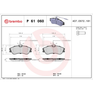 Brembo Bremsbelagsatz, Scheibenbremse PRIME LINE P 61 060