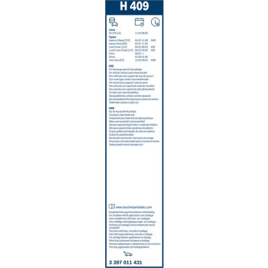 BOSCH H 409 Scheibenwischer Rear 3 397 011 431