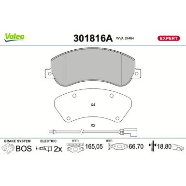 Valeo Bremsbelagsatz, Scheibenbremse EXPERT 301816A
