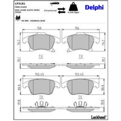 Delphi Bremsbelagsatz, Scheibenbremse LP3181