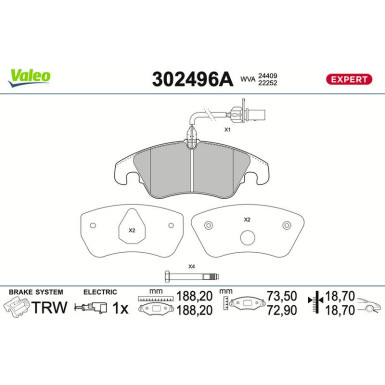 Valeo | Bremsbelagsatz, Scheibenbremse | 302496A