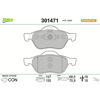Valeo Bremsbelagsatz, Scheibenbremse ESSENTIAL 301471
