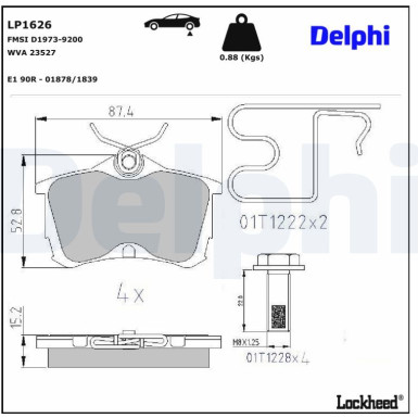 Delphi | Bremsbelagsatz, Scheibenbremse | LP1626