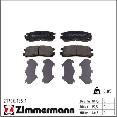 Zimmermann Bremsbelagsatz, Scheibenbremse 21706.155.1